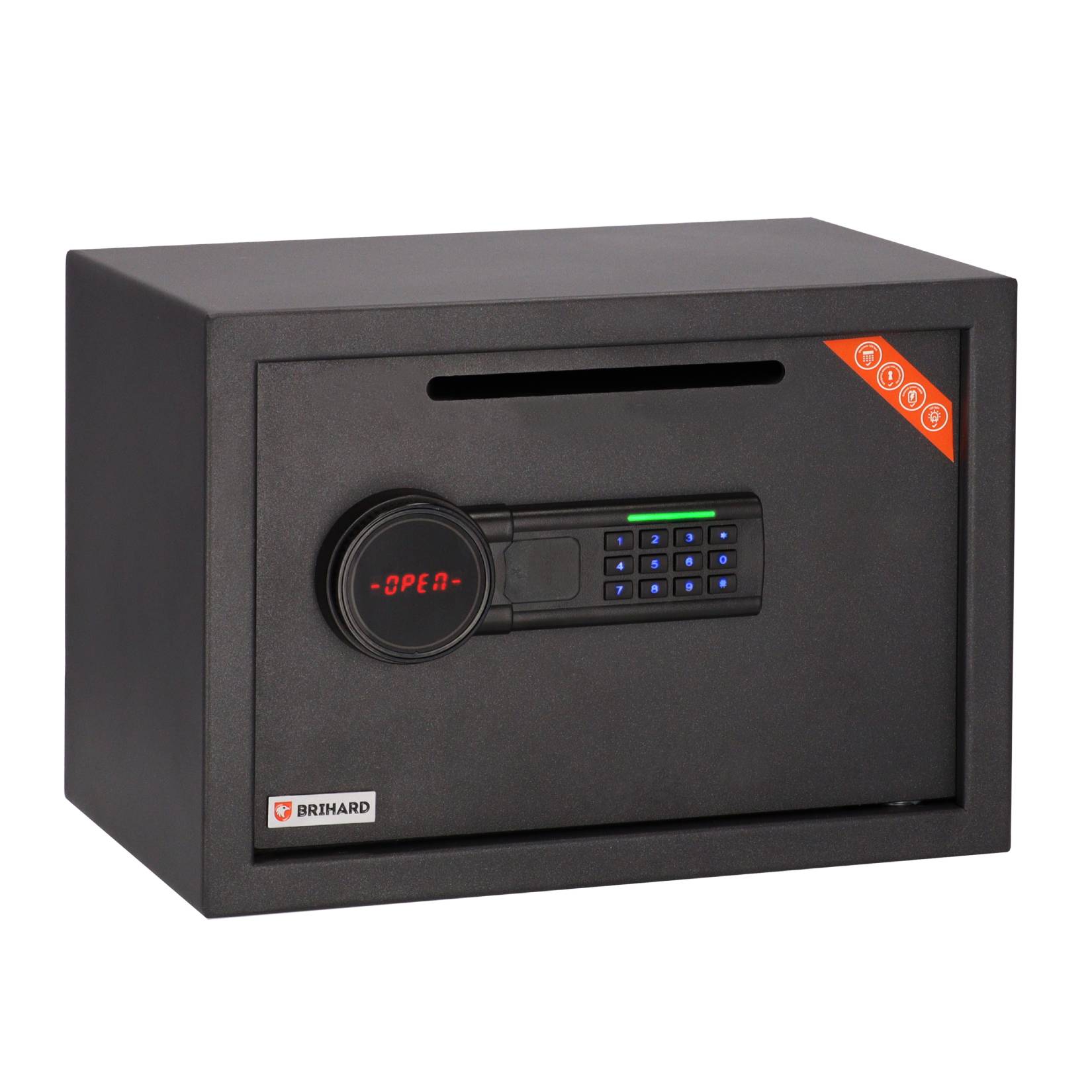 Sejf Brihard Deposit LCD Black Pearl – widok z przodu