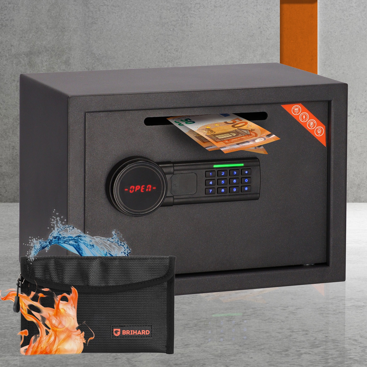 Saszetka ognioodporna dołączona do sejfu Brihard