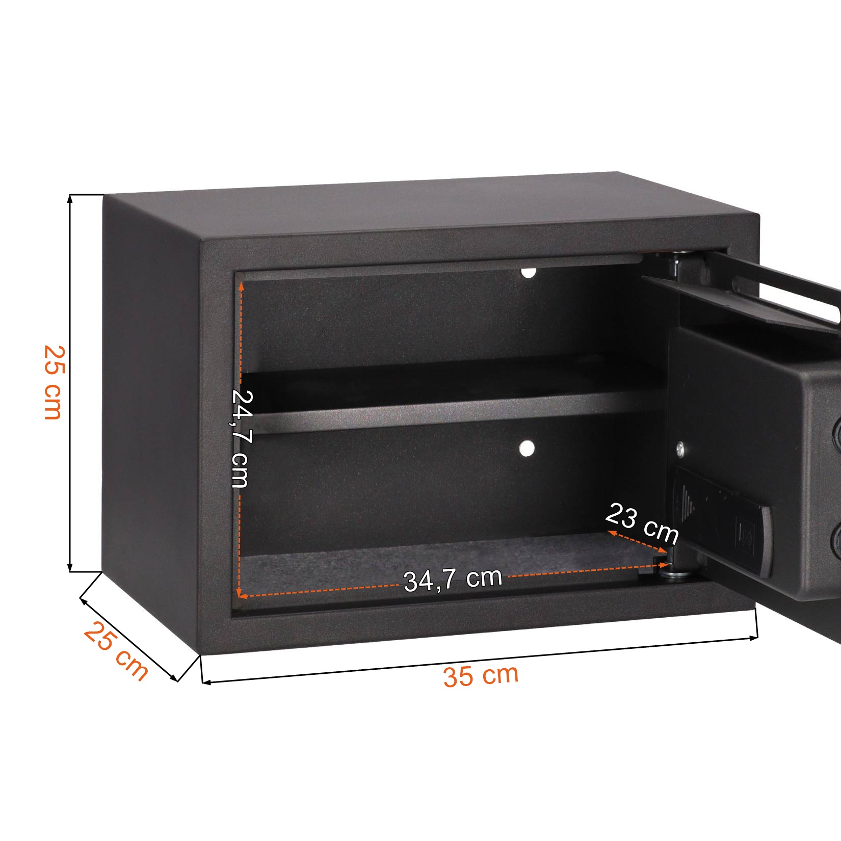 Wymiary i dane techniczne sejfu na gotówkę z wrzutnią Brihard Deposit LCD Black Pearl
