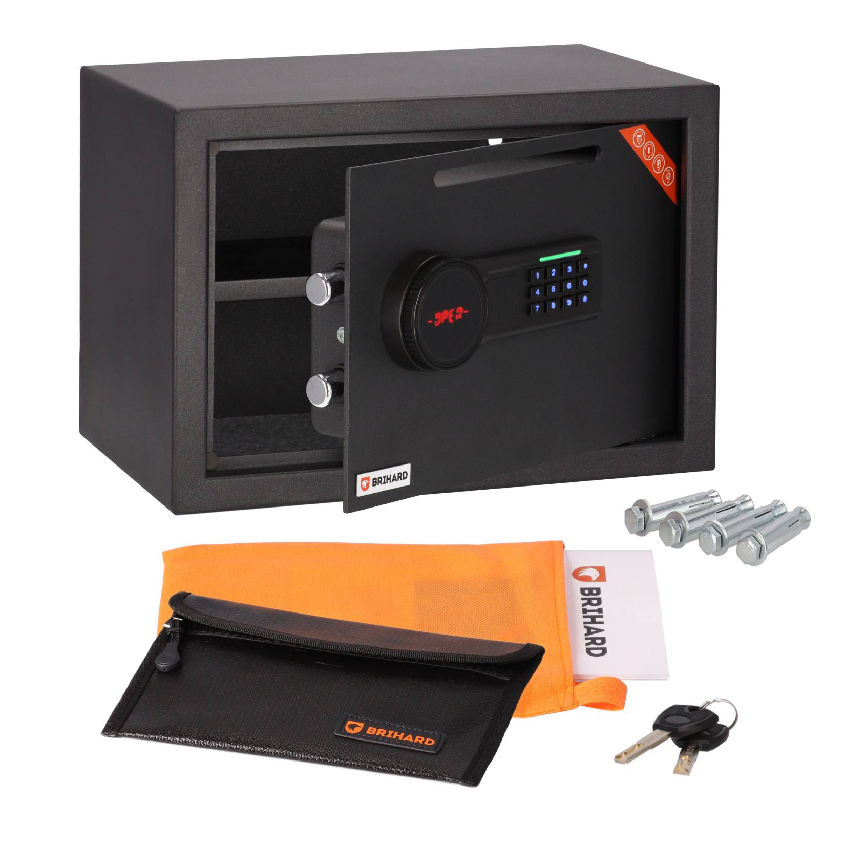 Zawartość zestawu sejfu Brihard Deposit LCD Black Pearl