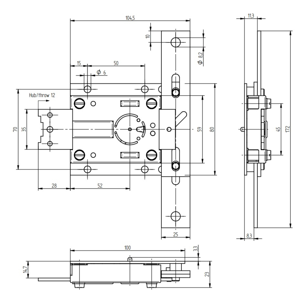 Rysunek techniczny zamka KABA MAUER 74046 Centurio A Plus