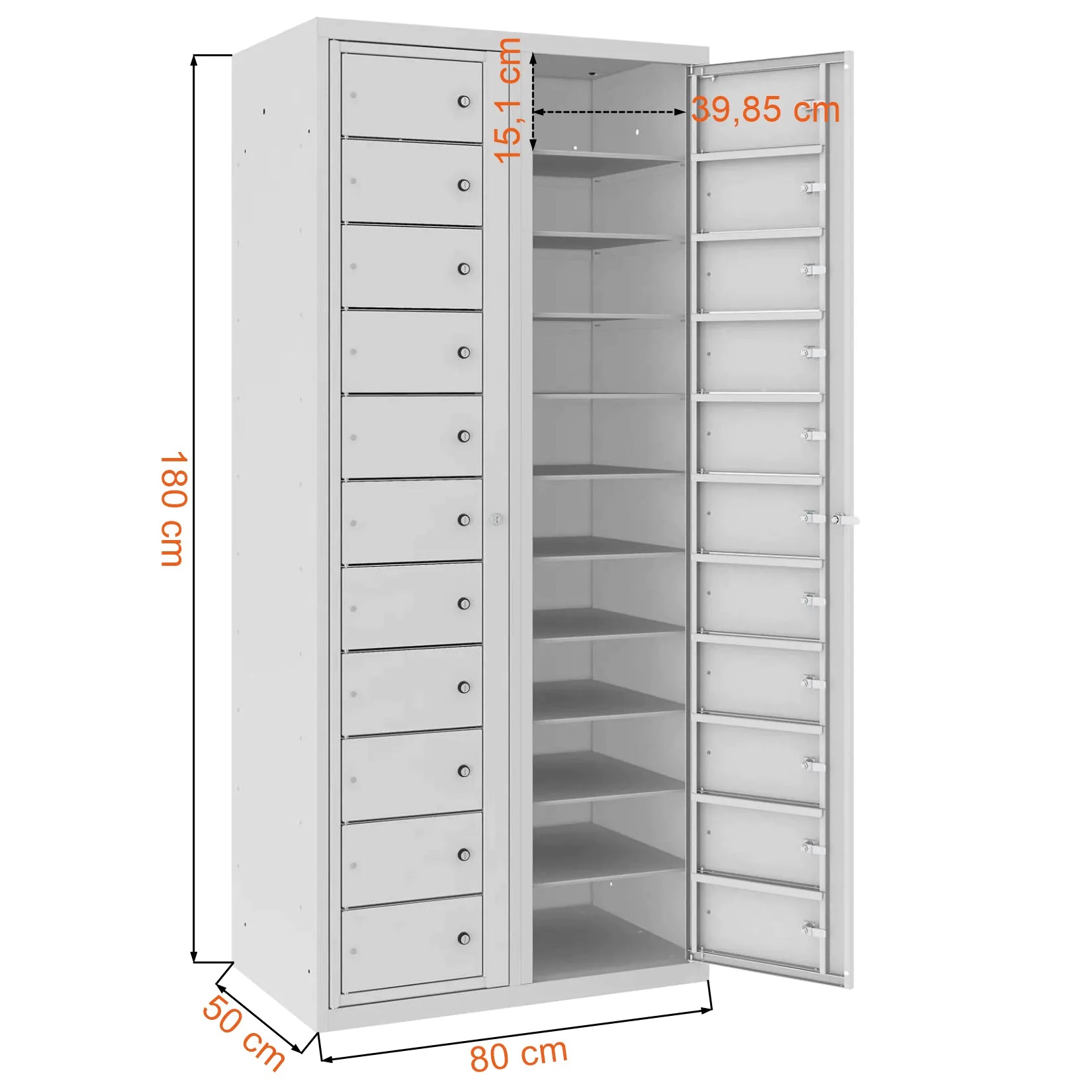 Dane techniczne i wymiary szafki pracowniczej BHP z 22 skrytkami MKB 2