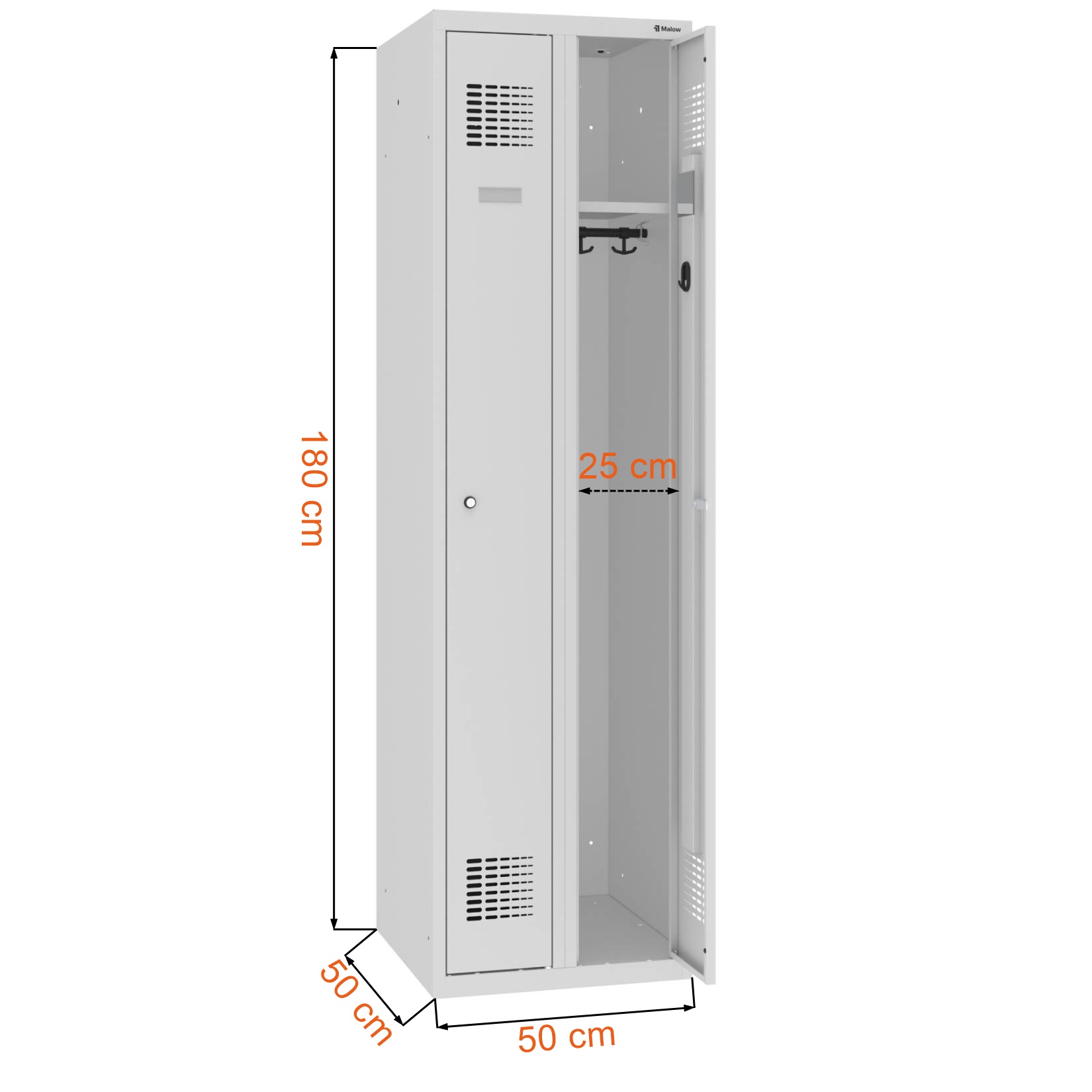 Wymiary szafki szkolnej o szerokości 50 cm MSUM 2520 firmy Malow