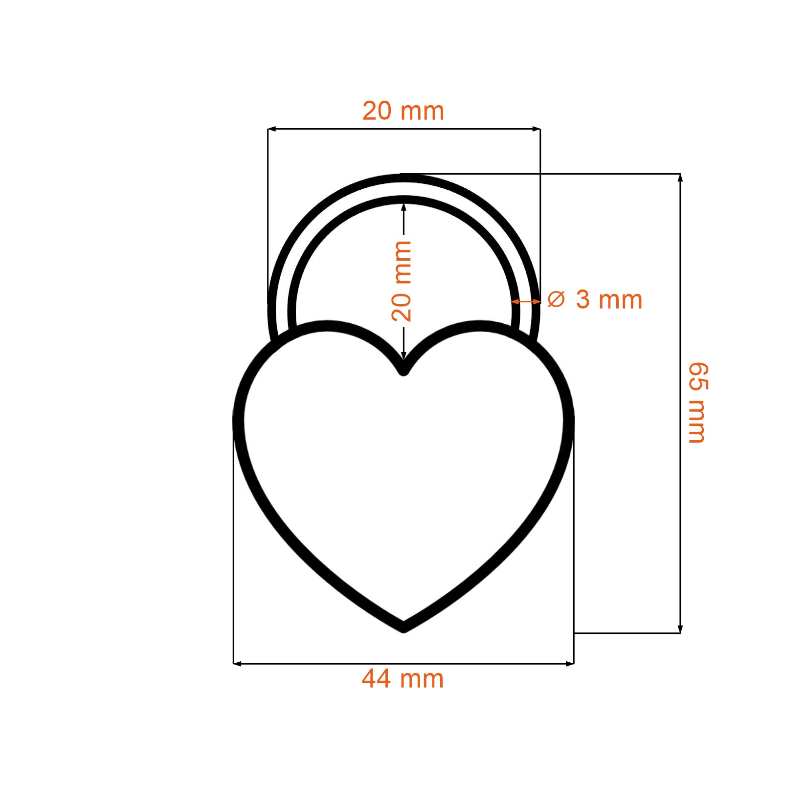 Rysunek techniczny kłódeczki dla dzieci Yale Y-Heart